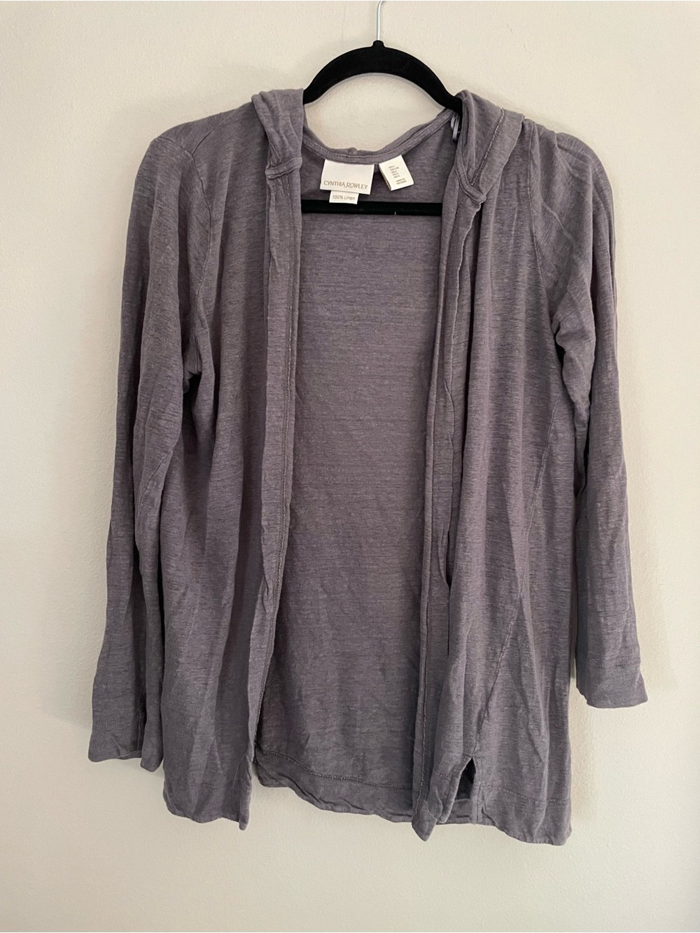 Cynthia Rowley Lightweight Open Hooded Cardigan - Gray Size Large